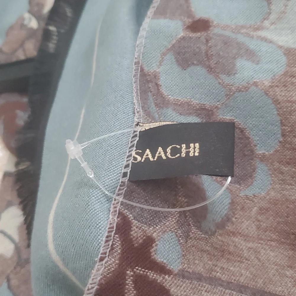 SAACHI BOTANICAL REVERSIBLE PRINT SCARF /SIZE:ONE SIZE /LIGHT BLUE